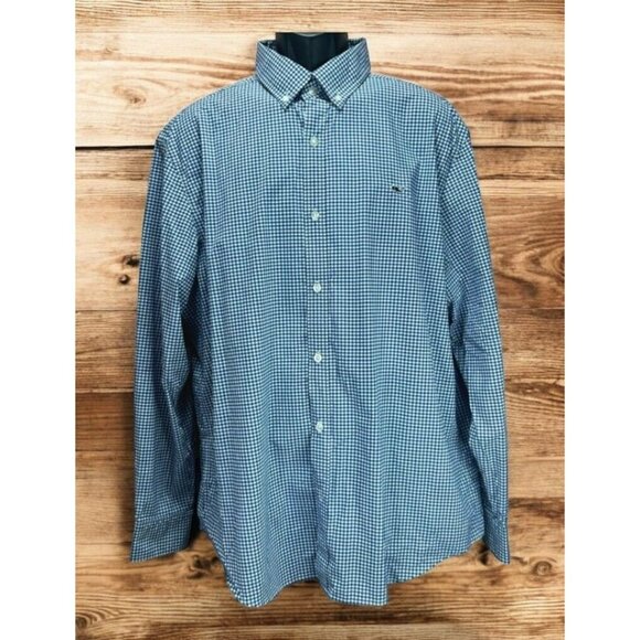 Vineyard Vines Mens Whale Shirt XL Nylon Blend Performance Navy Check - Picture 1 of 6